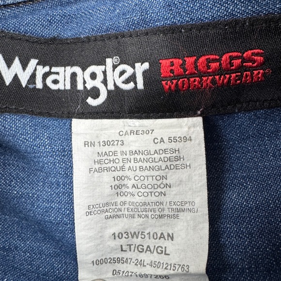 Wrangler Western Cowboy Biggs Workwear Mens Long Sleeve‎ Denim Shirt Size LT - Picture 5 of 16